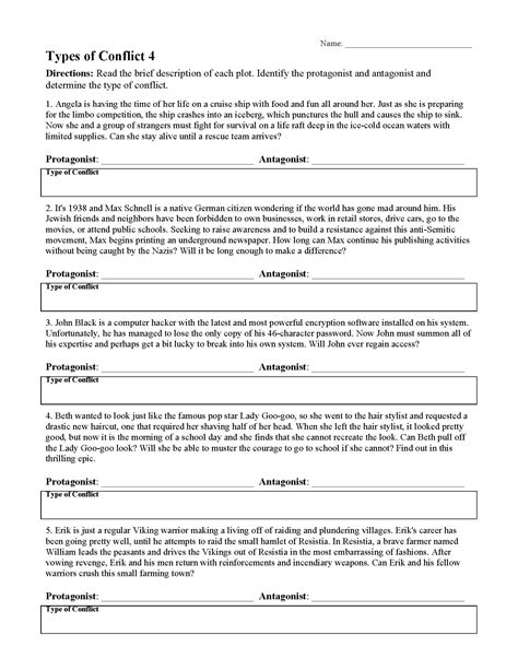 Types of Conflict Worksheet 4 | Preview