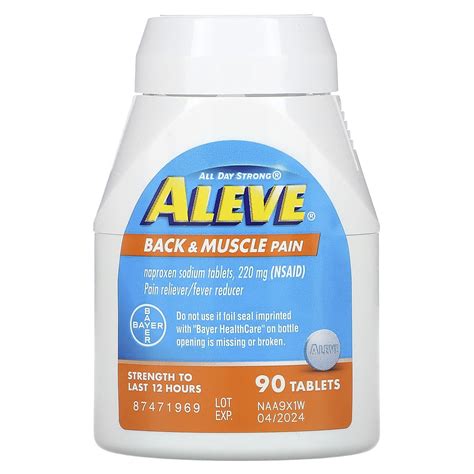 Aleve, Naproxen Sodium Tablets, Back & Muscle Pain, 220 mg, 90 Tablets