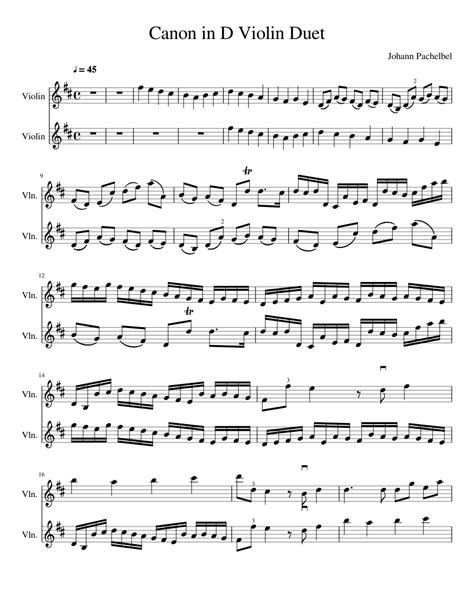 Canon in D Violin Duet Sheet music for Violin | Download free in PDF or ...