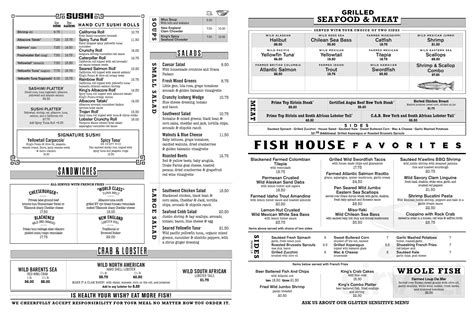 King's Fish House menu in Carlsbad, California, USA