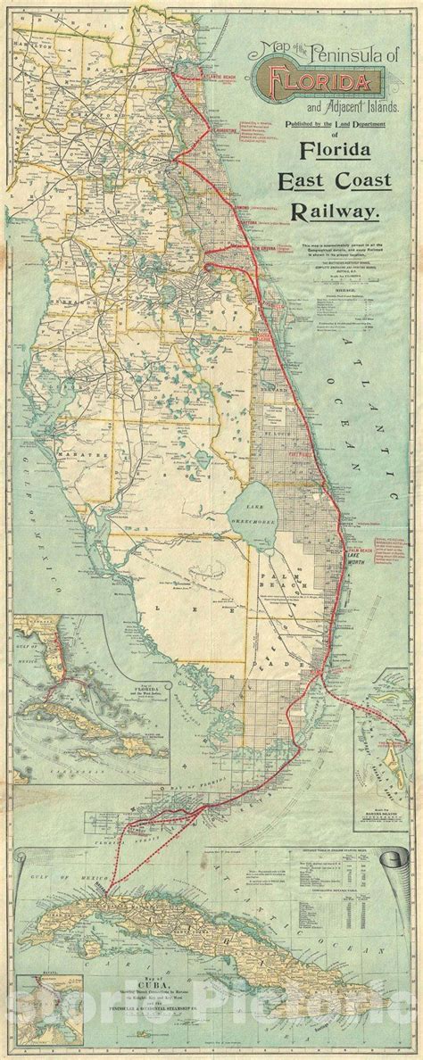 Historic Map : Florida East Coast Railway Railroad Map of Florida, 1915 ...