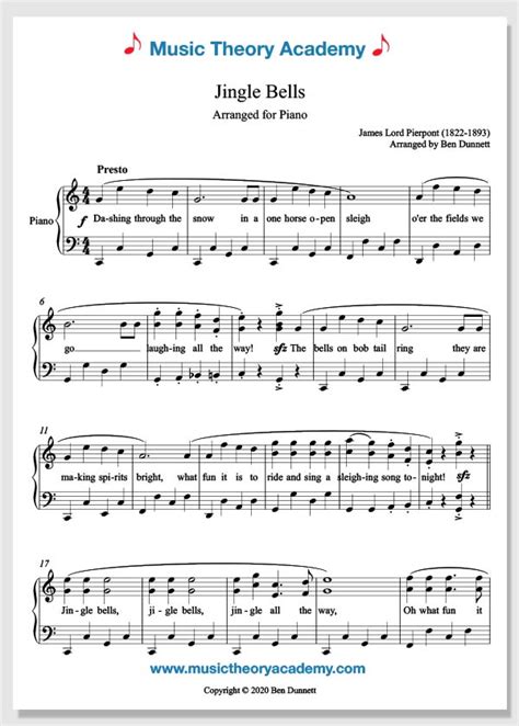 Jingle Bells - Music Theory Academy - Free Piano Sheet Music Download