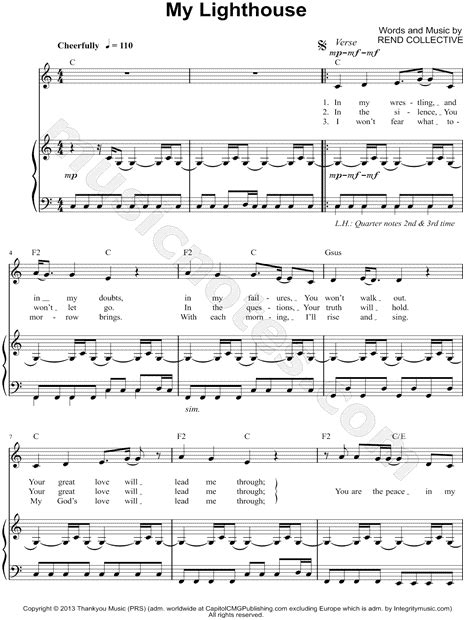 Rend Collective "My Lighthouse" Sheet Music in C Major (transposable ...