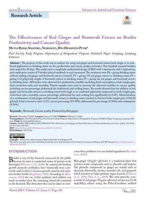 (PDF) The Effectiveness of Red Ginger and Brotowali Extract on Broiler ...