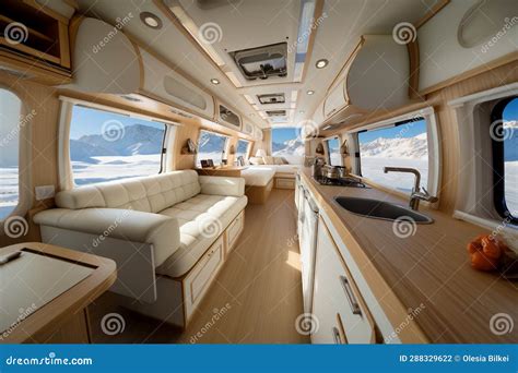 Luxury Interior of Cozy Spacious Rv Trailer. Motorized Recreational ...