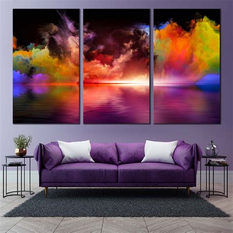 Modern Abstract Canvas Wall Art, Abstract Ocean Clouds Triptych Canvas ...