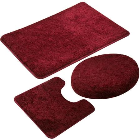 3 Piece Bath Rug Set (Burgundy) Non-Slip Solid Pattern Bathroom Rug (20 ...