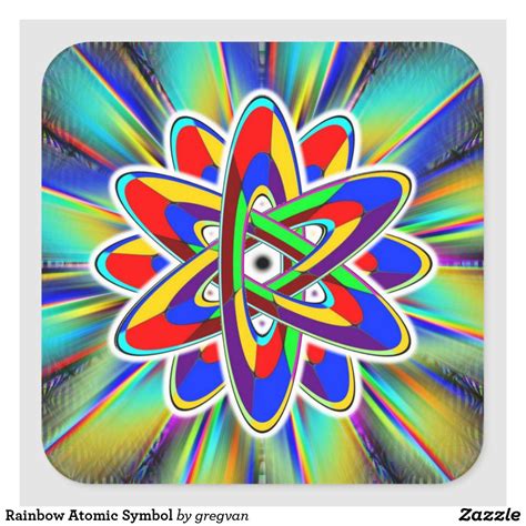 Rainbow Atomic Symbol Square Sticker | Zazzle