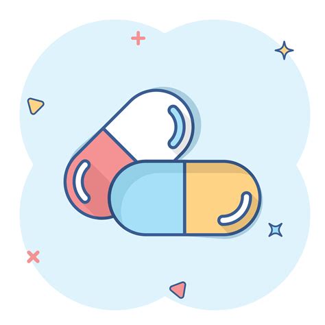 Pill capsule icon in comic style. Drugs cartoon vector illustration on ...