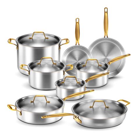 Legend Stainless Steel Cookware Set | 5-Ply Copper Core 14-Piece with ...