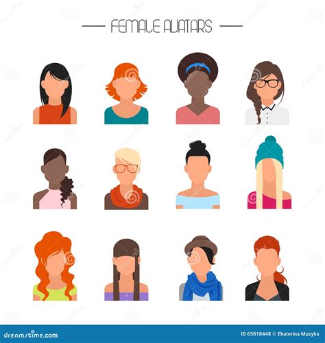 Female Avatar Icons Vector Set. People Characters in Flat Style. Design ...