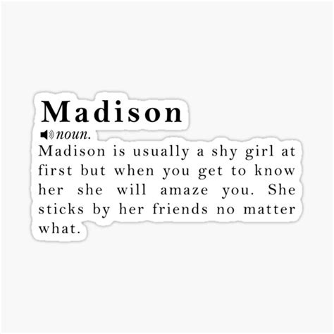 "Madison Name Definition Meaning" Sticker for Sale by peachyline ...