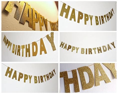 Buy SUNBEAUTY Happy Birthday Banner Gold Sparkly Glitter Banner Letters ...