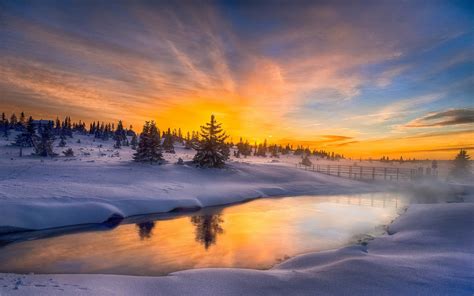 nature, Landscape, Sunrise, Winter, Mist, Sky, Cold, Frost, Trees, Snow ...