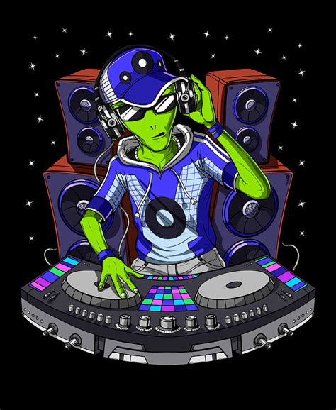 Space Alien Music DJ Digital Art by Nikolay Todorov