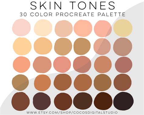 Skin Tones Color Palette , Swatches, Procreate Skin Tone, Chart ...