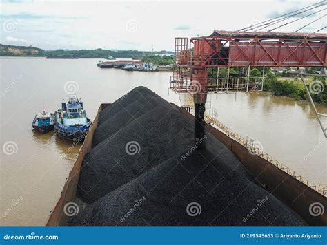 Loading Coal Onto the Barge from the Stock Pile, Aerial View Editorial ...