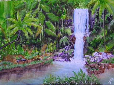 ACRYLIC PAINTING WATERFALL IN FOREST | Waterfall paintings, Sailing art ...