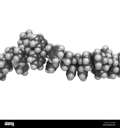 Polystyrene (PS) plastic, chemical structure - linear fragment (detail ...