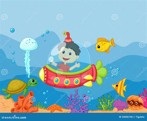 Cartoon A Kids In The Submarine Stock Vector - Illustration of male ...