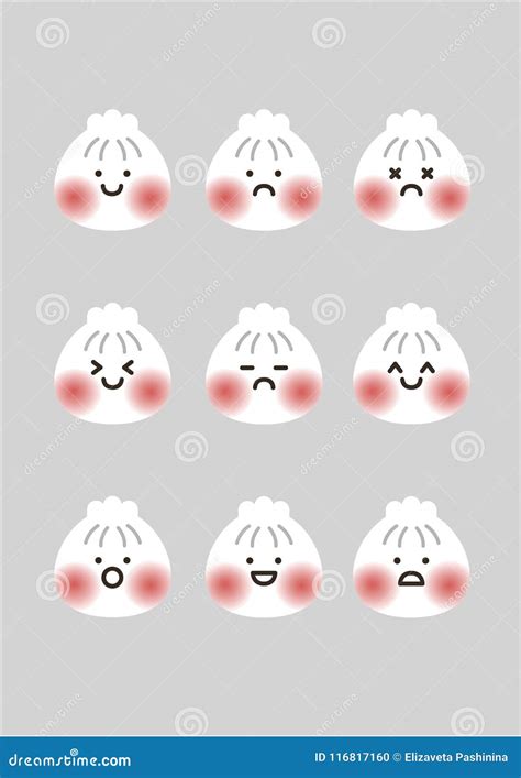 Set emoji dumplings bao. stock vector. Illustration of japan - 116817160