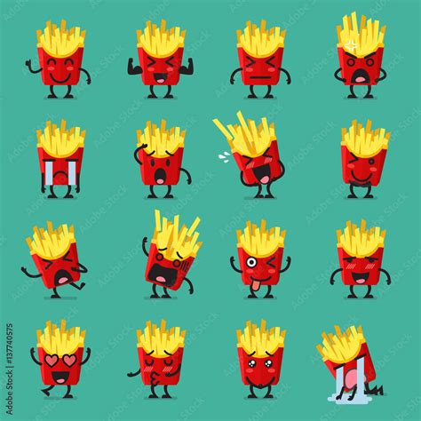 French fries character emoji set Stock Vector | Adobe Stock