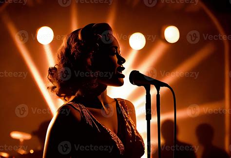 hembra jazz cantante en etapa durante un concierto iluminado por ...