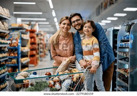 Happy Family Shopping Cart Full Groceries Stock Photo 2279180159 ...