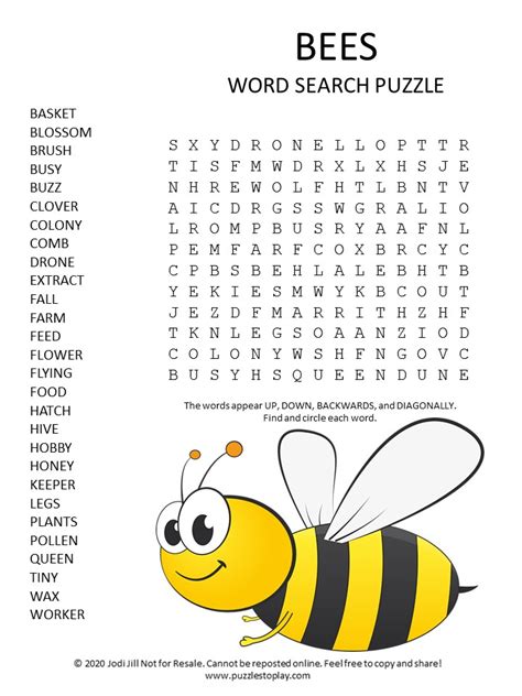 Bees Word Search Puzzle - Puzzles to Play