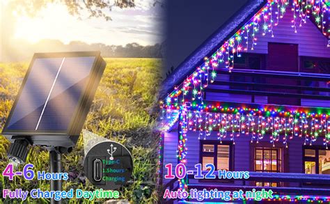 Solar Icicle Lights Switch Warm / Colorful - 12+5M/56Ft 506 LEDs ...