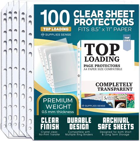 Buy Sheet Protectors for 3 Ring Binder - 100 Premium Clear Plastic Page ...