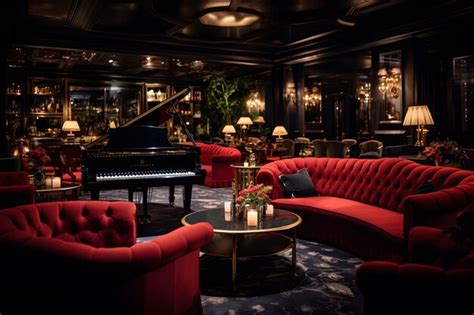 Premium AI Image | Classic Jazz Bar with Velvet Sofas and Live Music