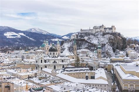 Premium Photo | Panorama of salzburg in winter snowy historical center ...