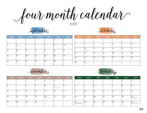 Four Month Calendar-8 | Calendar, Calendar printables, Lesson plans for ...