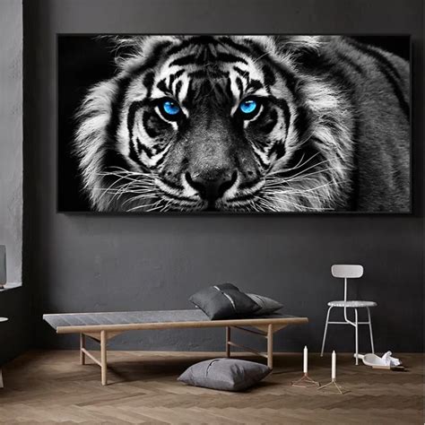 Black and White Tiger Head Canvas Paintings Modern Wall Art Pictures ...