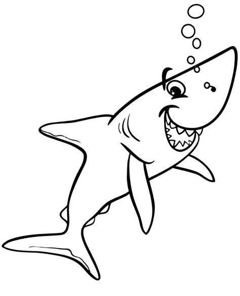 Smiled shark coloring page for preschoolers