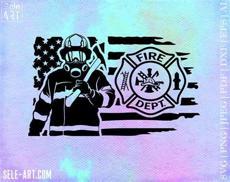 Firefighter With Flag Svg