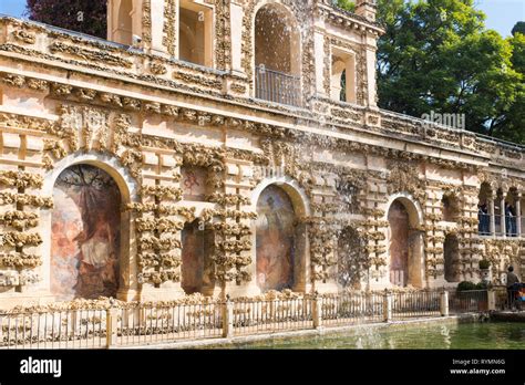 The Real Alcazar or Reales Alcazares and its gardens in Seville, Spain ...