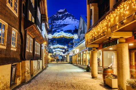 Engelberg Ski and Mountains Village Resort at Night, Switzerland Stock ...