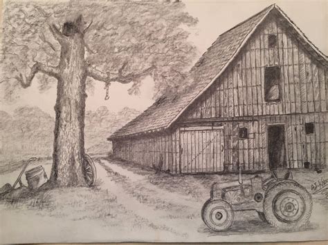 Pencil drawing of a family barn. Landscape Pencil Drawings, Pencil ...