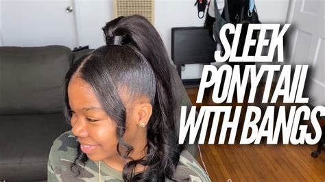 44++ Ponytail with middle part bangs Trend | quickhairstyles