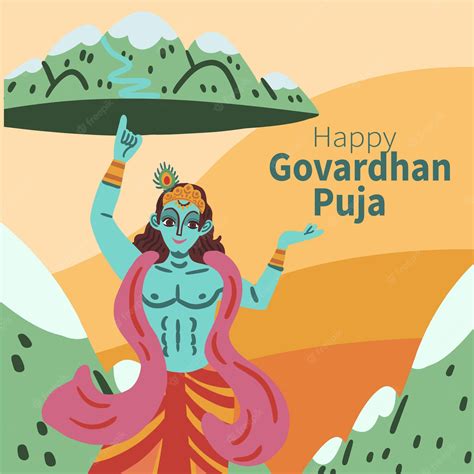 Premium Vector | Hand drawn govardhan puja