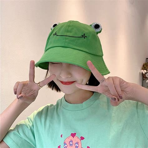 Frog Hat Kawaii Cute Frog Bucket Hat Aesthetic Women Outdoor | Etsy