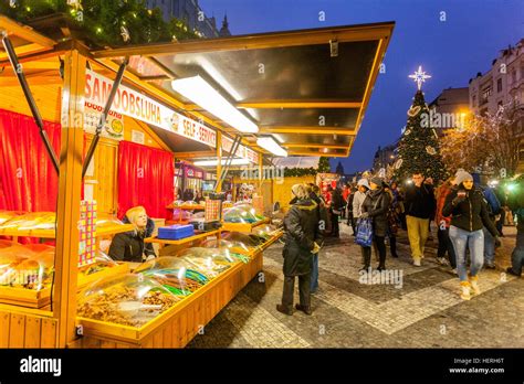 Christmas market Wenceslas Square,Prague, Czech Republic Stock Photo ...