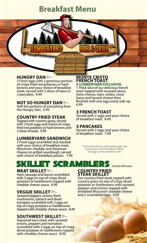 The Lumberyard Bar and Grill menu in Bonduel, Wisconsin, USA