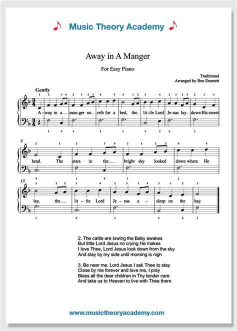 Away In A Manger - Music Theory Academy - easy piano sheet music