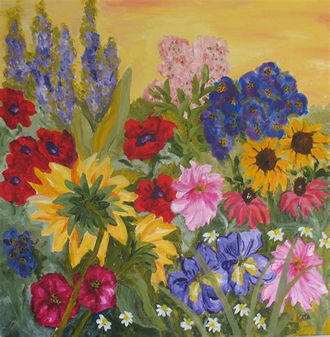 Original Floral Painting Sunrise in the Garden