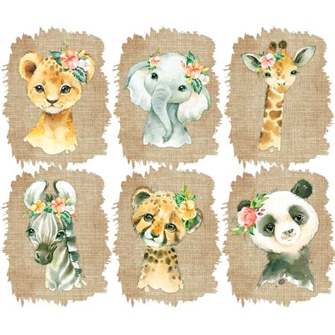 Safari Baby Animal Clipart PNG Baby Shower Watercolor Baby | Etsy