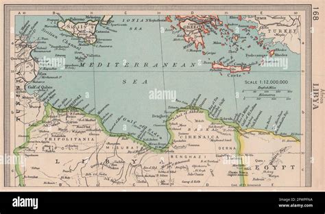 Libya coast & central Mediterranean. BARTHOLOMEW 1949 old vintage map ...