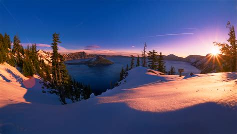 Snowy Sunrise at Crater Lake National Park - Travel Caffeine